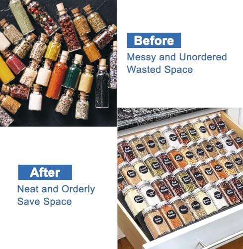 Expandable Spice Drawer Rack Organizer Insert for Kitchen Cabinet - Multi Tier Adjustable Spice Storage Shelf for Seasoning and Jar, Pack of 6 - Image 6