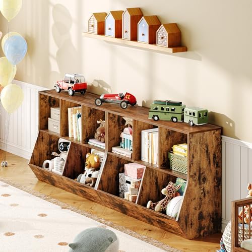 HOOBRO Kids Bookshelf, Bookcase Footboard, Toy Storage Cubby, Children's Toy Shelf, 39.4" L Toy Storage Cabinet, Fit for Children's Room, Playroom, Hallway, Kindergarten, Rustic Brown BF132CW01 - Image 5