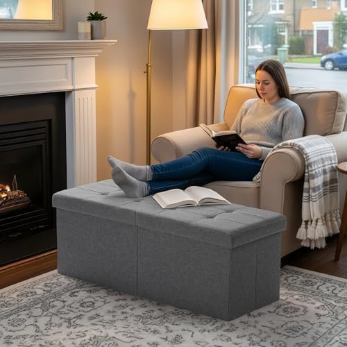 35-INCH Storage Ottoman Bench, Footrest with Storage, End of Bed Bench Coffee Table for Living Room, Bedroom, Entryway, Dark Gray - Image 6