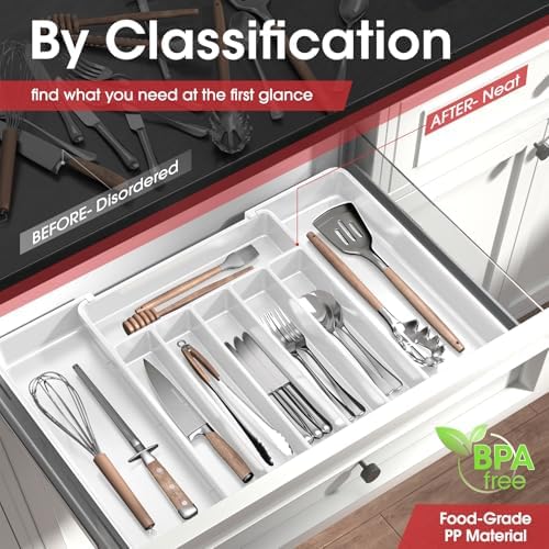 Aujen Silverware Drawer Organizer, Adjustable Utensil Cutlery Tray - Image 2