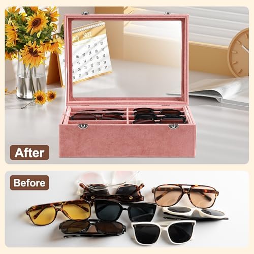 Frebeauty 16-Slot Sunglass Organizer Box,2 Layer Velvet Sunglasses Holder - Image 6