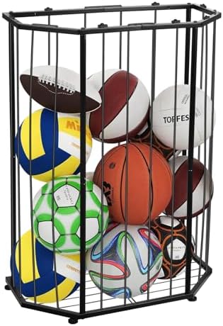 Garage Ball Storage Holder,Elastic Cord Design Can Floor-Standing & Wall-Mounted Use,Used for Basketball,Footbal,Volleyball,Rugby,Home or Outdoors Sports Equipment Storage Ball Rack。(Black) by Unknown