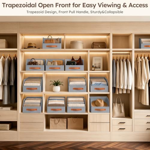 Homsorout Fabric Storage Bins for Organizing - 8 Pack Large Trapezoid Collapsible Storage Bins with Front Handle, Closet Organizers and Storage for Bedroom, Home Shelves, Small Spaces, Grey - Image 2