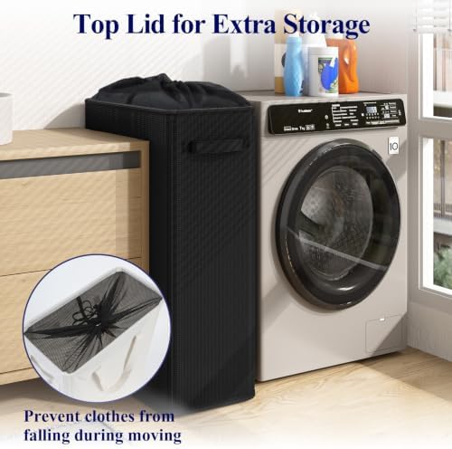 Optish 75L Slim Laundry Hamper, Large Laundry Basket With Handles, Black Narrow Laundry Basket for Dorm, Bedroom, Living Room, Collapsible Laundry Hamper - Image 4