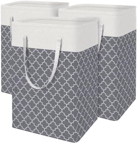 BlissTotes 3-Pack Laundry Basket, Laundry Hamper, Light Grey, 88L by BlissTotes