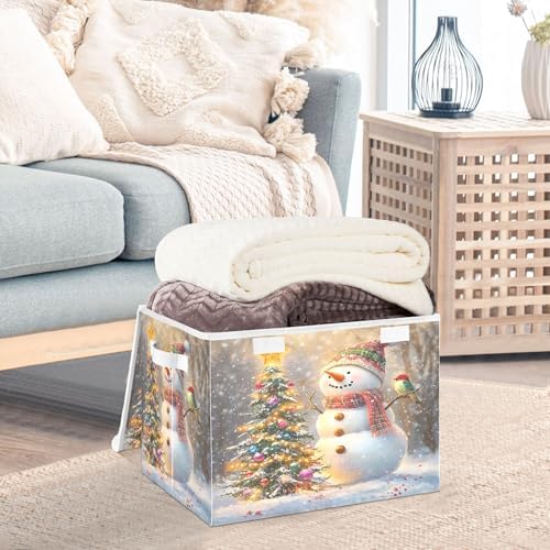 Whimsical Snowman Storage Bins with Lids and Carrying Handle,Foldable Storage Boxes Organizer Containers Baskets Cube with Cover for Home Bedroom Closet Office Nursery - Image 5