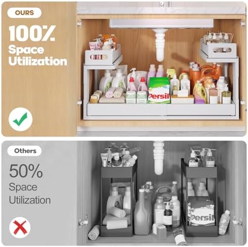 1 Pack-19"-32"W Expandable Under Sink Organizer With Upgrade Ball-Bearing Slide,2-Tier Pull Out Under Cabinet Organizer Height Adjustable,Not Suitable For Cabinets With Partitions In The Middle - Image 4