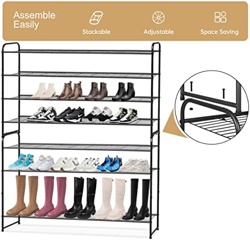 KEETDY 4-Tier Long Shoe Rack for Closet Metal Shoe Organizer for Entryway, Wide Stackable Shoe Storage Shelf with Sturdy Wire Grid for Closet Floor, Bedroom, Black - Image 6