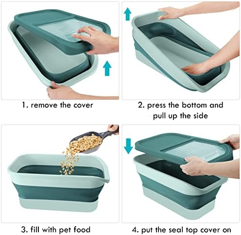 Pet Food Storage Containers, Collapsible Dog Food Container with Sliding Lid,13lb Cat Food Storage with Measuring Cup & Scoop, Plastic Dog Food Bin（green） - Image 6