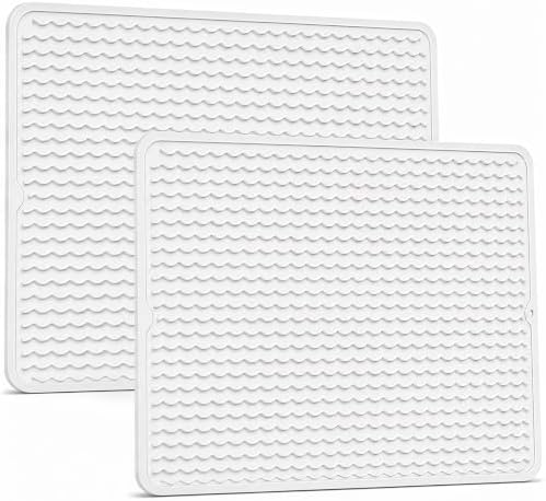 2 Pack Silicone Dish Drying Mat for Kitchen Counter Shower Caddy Rack Waterproof Under Sink Placemats Trivets Coffee Bar Accessories Fridge Organizer Must Haves Extra Large 24"x18" White by AOTASO