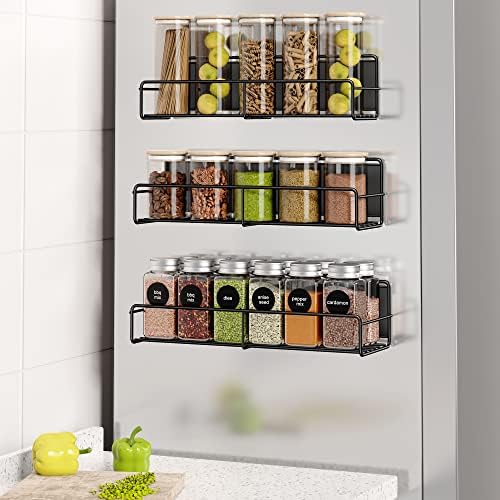 Mystozer Metal Magnetic Spice Rack for Refrigerator Black, 3 Pack by Mystozer