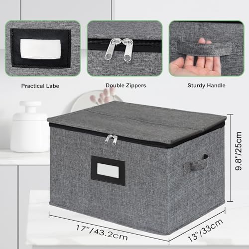 Wine Glass Sorage Box, Stemware Storage Cases with dividers, Hard Shell China Storage Containers 12 Cells for long stem, Stackable Crystal Glassware Storage with Label Window, Handles (Dark Grey) - Image 3