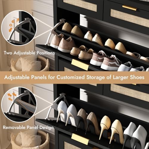 HOKYHOKY Rattan Shoe Storage Cabinet with 2 Drawers & 2 Flip Drawers - Image 5
