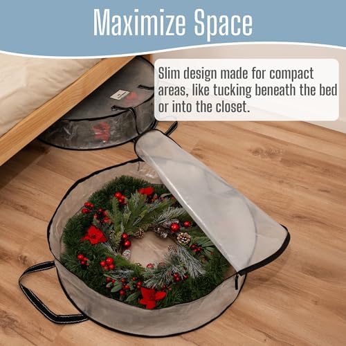 VENO 4 Pack Summer Wreath Storage Container, 30 Inch Clear Wreath Bag, Spring, Christmas Garland Decoration Organizers with Zipper and Durable Handles (Clear, 30"-4 Pack) - Image 6