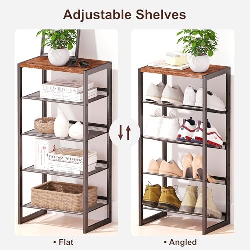 CHEMPFR Narrow 5-Tier Shoe Rack, Slim Space-Saving Shelf with Decorative Wood Top & Steel Mesh, Entryway/Closet/Dorm Organizer, 16.5x11.8x36 Inches - Image 5