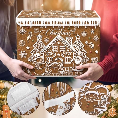 Briwooody Christmas Gingerbread House Storage Bin with Lid and Carrying Handle Gingerbread Man Foldable Storage Box Large Xmas Decorative Collapsible Container Basket for Organizing Closet Home Gift - Image 5