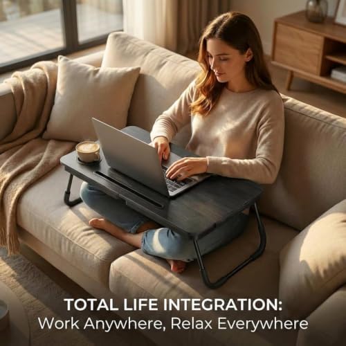 BUYIFY 23.4" Foldable Lap Desk Bed Table with Cup Holder Tray Black - Image 4