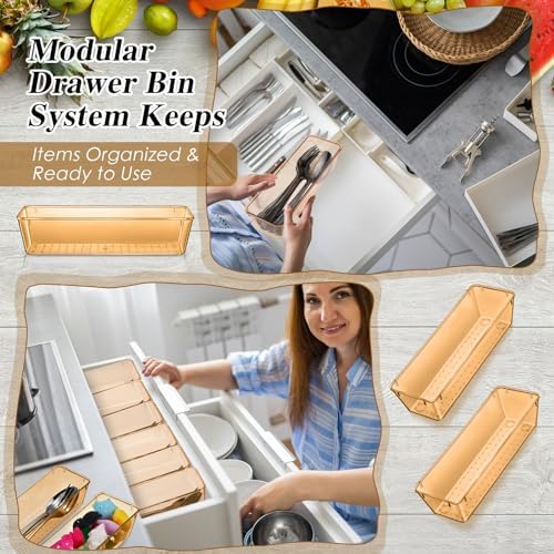 Maitys 12 Pcs Plastic Drawer Organizers, Storage Box, 9 x 3 x 2", Champagne - Image 3