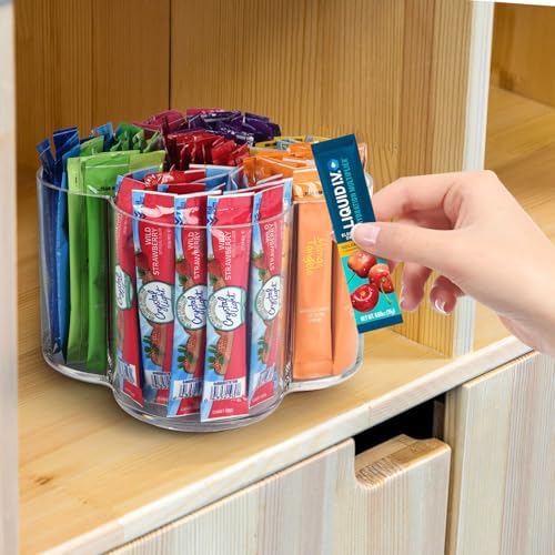 Drink Packet Organizer for Powdered Drink Mix,Powder Packet,Water Packet,Water Flavor Packet,Lazy Susan Organizer for Drink Mix Necessities Rotating Holder (Flower) - Image 7