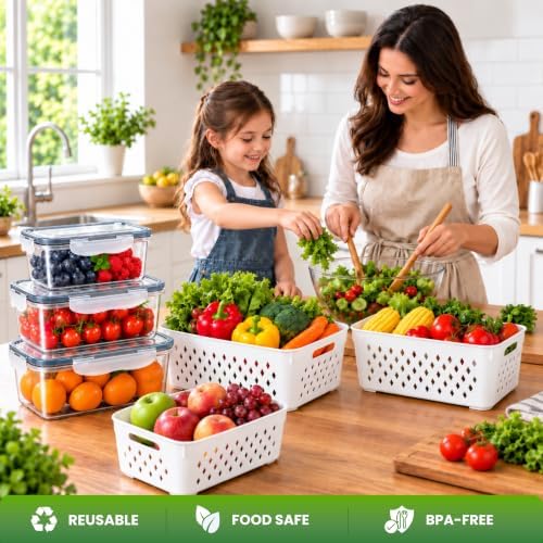Plastic Fruit Storage Containers for Fridge,4 Pack Airtight Produce Keeper - Image 6
