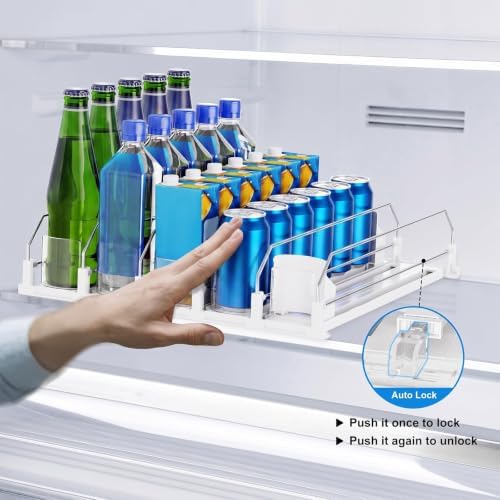 Dayacoco Drink Organizer for Fridge,5 Rows Fridge Soda Can Organizer,20oz 16oz 12oz-Self Pushing Soda Dispenser for Fridge,Adjustable Width-Holds up to 25 Cans,White - Image 3