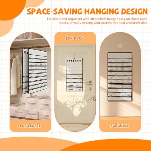 48 Pockets Hanging Jewelry Organizer with Necklace Straps - Image 4