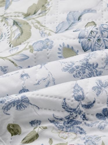 Brilliant Sunshine Blue Roses Patchwork Couch Armrest Organizer, 35"×13" - Image 5