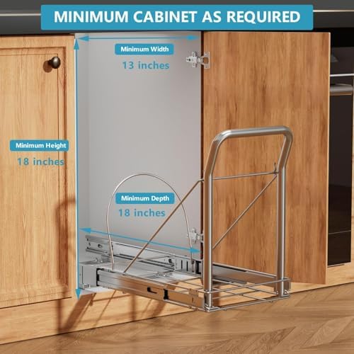 Pull Out Trash Can Under Cabinet w/ Soft-Close, Stainless Handle, Chrome - Image 5