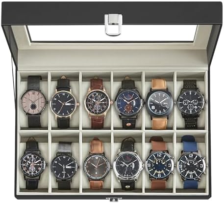 SONGMICS Watch Box, 12-Slot Watch Case with Large Glass Lid by SONGMICSbySONGMICSHOME