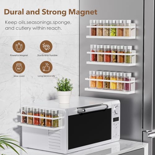 VANPET Magnetic Spice Rack for Refrigerator, Magnetic Fridge Shelf for Kitchen Spice Organizer, Spice Rack Wall Mount, Fridge Organizers and Storage (4, White) - Image 3