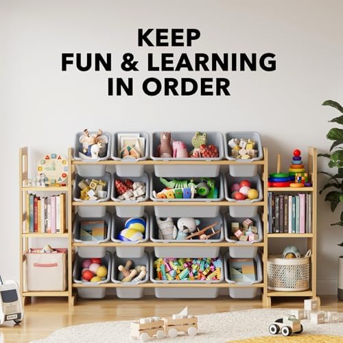 SpaceAid Toy Storage Organizer with 6 Shelves and 16 Bins, Toy Organizers Storage Bookshelf, Kids Bin Shelf Toys Box Bookcase for Bedroom Playroom Organization Room Decor, Neutral Gray - Image 6