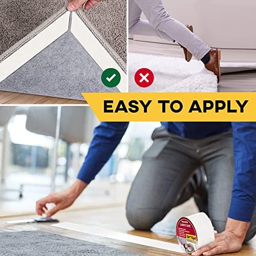 Carpet Tape Double Sided - Rug Tape Grippers for Hardwood Floors and Area Rugs - Carpet Binding Tape Strong Adhesive and Removable, Heavy Duty Stickers Grip Tape, Residue Free (2 Inch / 12 Yards) - Image 3