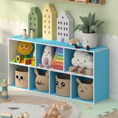 Furinno LUDER 7-Cube Book Shelf, Kids Bookshelf, Toy Storage, White/Blue by Furinno-FitsYourSpaceFitsYourBudget