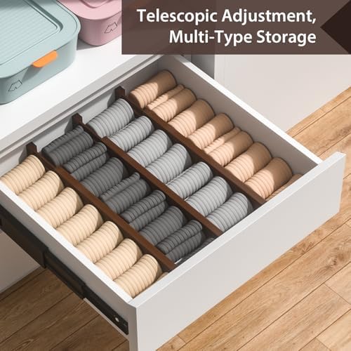 4 Pack Bamboo Drawer Dividers 17-22" Adjustable Kitchen Organizer, Mocha - Image 5