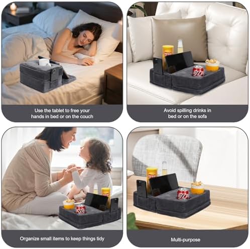 Couch Cup Holder, Large Sofa Organizer Caddy with 6 Holes, Grey - Image 4