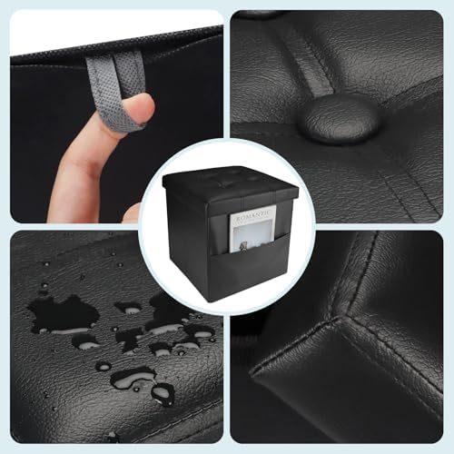 Bsketa Storage Ottoman Bench,15 Inch Folding Leather Foot Rest Stool, Black - Image 6