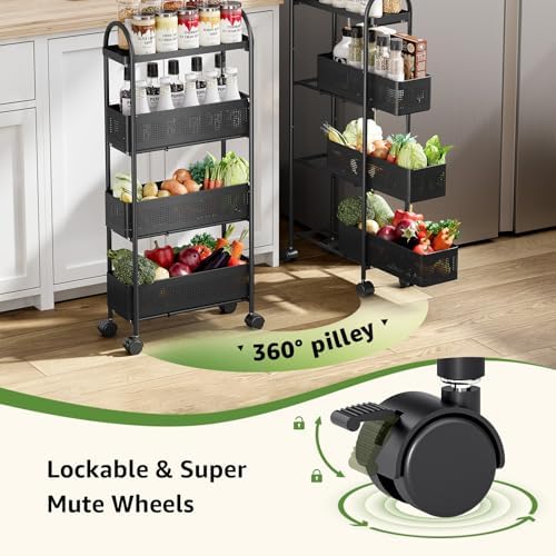KINGRACK 4 Tier Slim Rolling Cart with Drawer, Metal Utility Storage Cart - Image 4