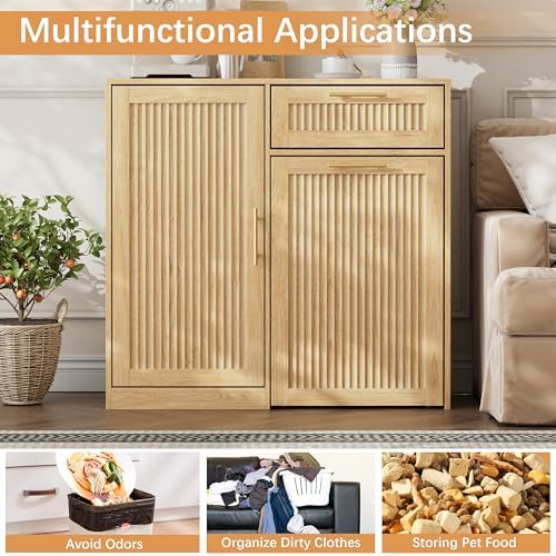 13 Gallons Pull Out Trash Can Cabinet with Storage, Natural Oak - Image 6
