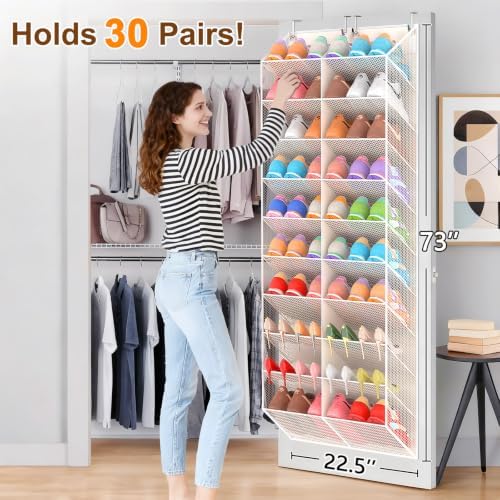 UVIAHOMI Over the Door Shoe Organizer for 20-30 Pairs, 10-Tier, Beige - Image 3