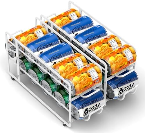 Canyave Soda Can Organizer Storage Rack, 2 Pack Stackable Beverage Soda Can Dispenser Organizer Holder for Refrigerator, Cabinet, Pantry (White) - Image 2