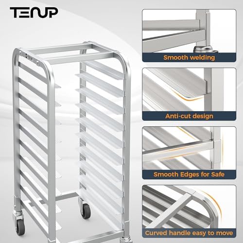 TenUp 10-Tier Half Size Sheet Pan Rack, Heavy-Duty Aluminum Bakery Rack with Wheels – Commercial Cooling & Storage Cart – 18" L x 15.5" W x 36" H - Image 5