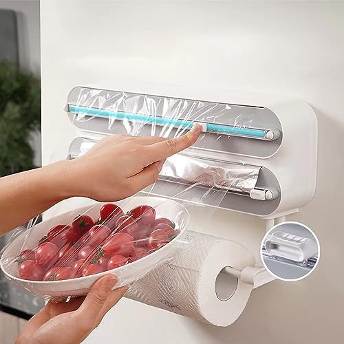 Magnetic Wrap Dispenser with Cutter - 3-in-1 Kitchen Organization and Storage for Plastic Wrap, Aluminum Foil & Paper Towel Holder | Strong Magnet Fridge & Wall Mount (Includes Wrap & Foil) - Image 3