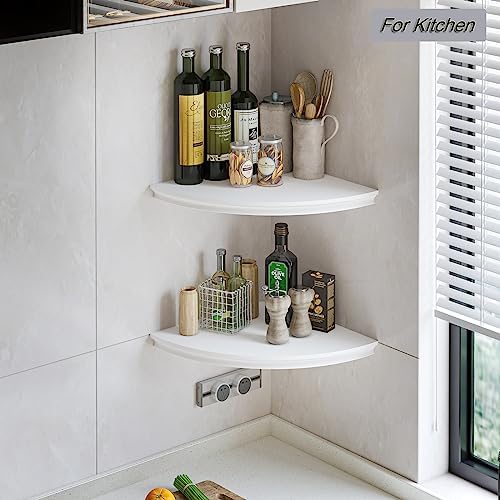 HAO Floating Corner Shelf Invisible Wall Mounted Shelves Radial Shape Cable Wire Hole Pattern Perfect for Bedroom Bathroom Living Room Kitchen 17 Inch Set of 2 White - Image 6