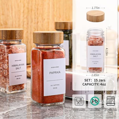 DIMBRAH Spice Jars with Label 24Pcs,Seasoning Containers,Glass Spice Jars with Bamboo Lids,Kitchen Essentials,Spices Container Set,Kitchen Set,Seasoning Organizer,A total of 96 oz - Image 2