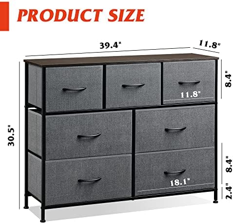 WLIVE Dresser for Bedroom, 7 Drawers, TV Stand, Dark Grey - Image 3