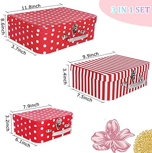 Paperboard Suitcases Set of 3 Decorative Storage Boxes With Lids, Red Gift Boxes With Lids, Nesting Gift Boxes for Disney Toys Barbie Doll Kids, Christmas or New Year Decoration - Image 7