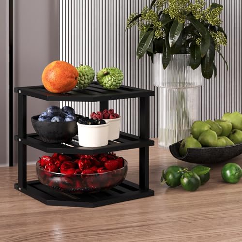 VERTORGAN 3 Tier Bamboo Dish Drying Rack,Corner Shelf 2 Pack(Black) - Image 5