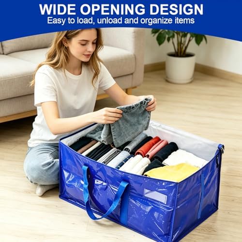 SenseYo 2 Pack Heavy Duty Packing Moving Bags Boxes Supports 200lbs Oversized Large Waterproof Clothes Storage Bags Totes with Zippers & Handle for College Supplies Home Organization Blue - Image 4