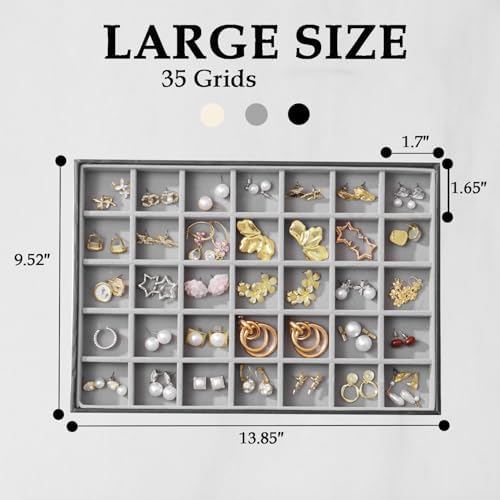 Large Jewelry Organizer Tray PU Leather, Black Gray, 35 Grids - Image 5