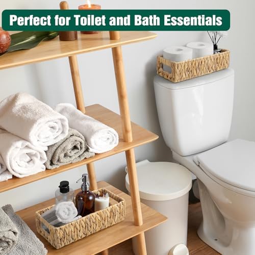 dreamkey Toilet Basket Tank Topper, Set of 2 Water Hyacinth Wicker Bathroom Storage Baskets, Back of Toilet Organizer for Toilet Paper, Towels, Toiletries, Hand Woven Nesting Baskets with Handles - Image 2